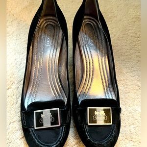Vintage Coach suede heels black with silver coach buckle size 8
